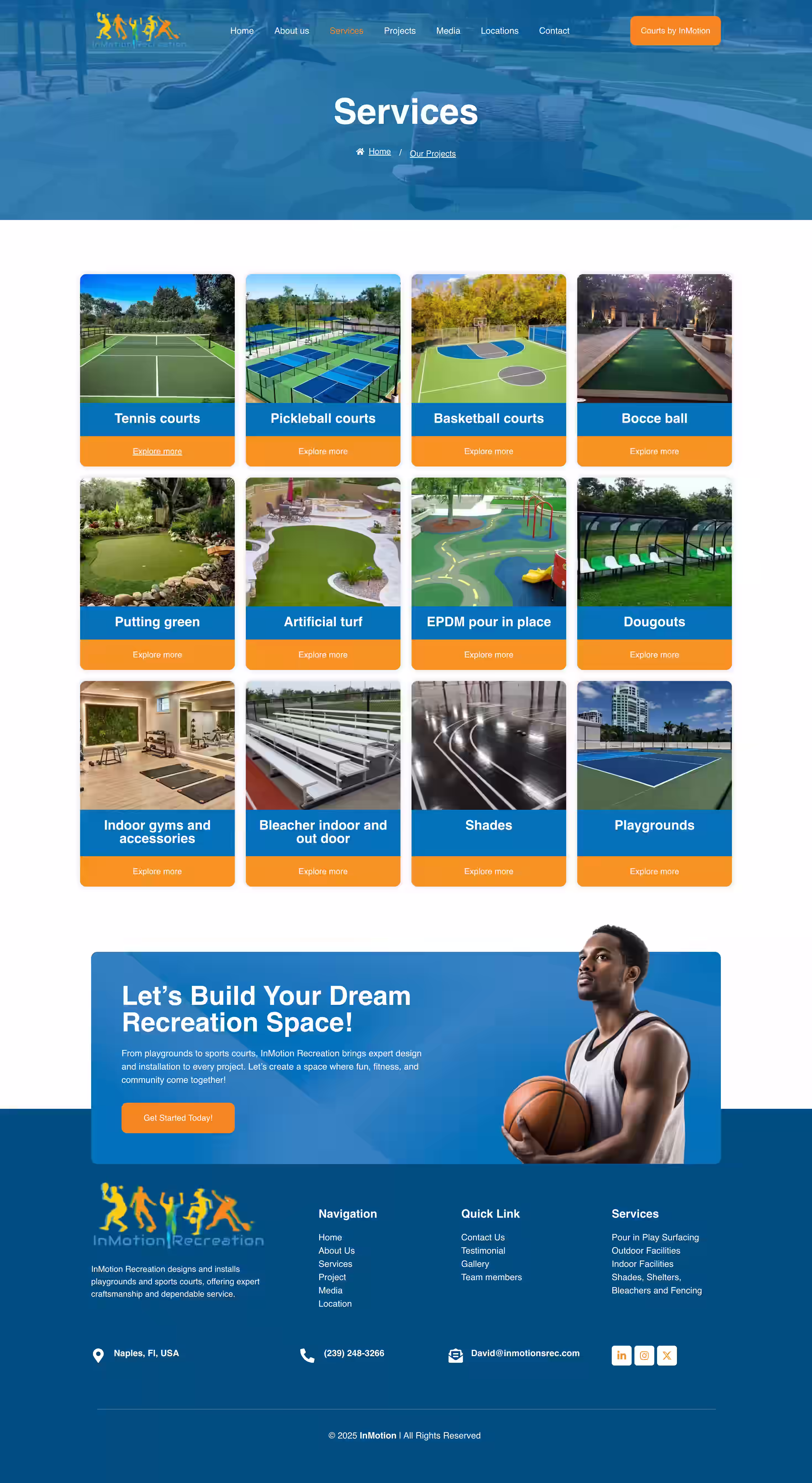 Inmotion recreation website design services screenshot