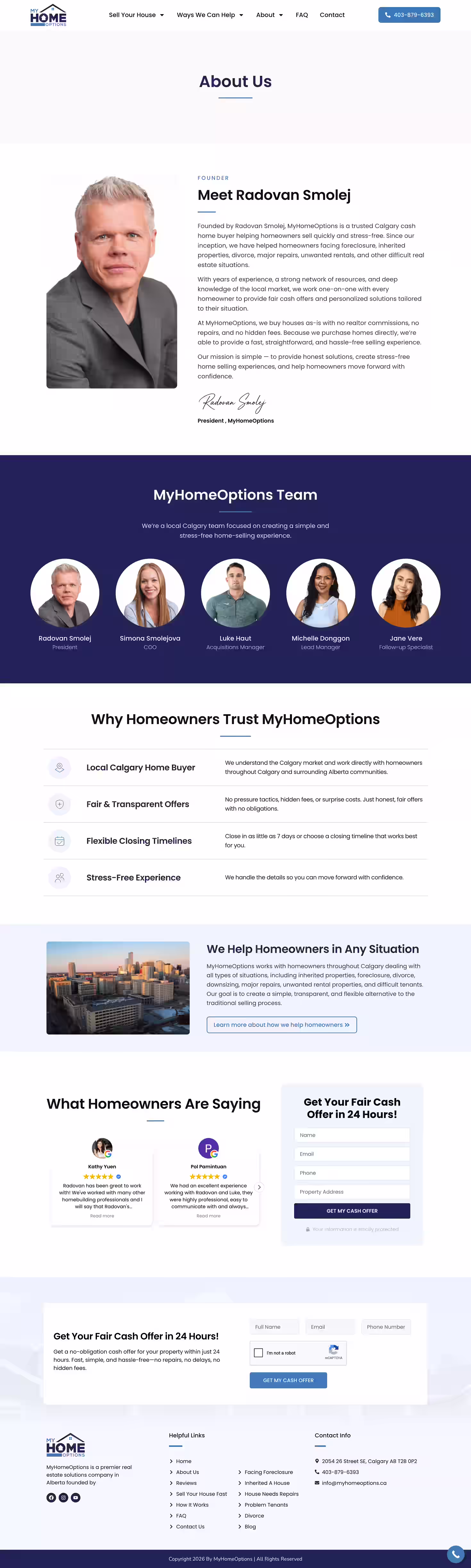 Myhomeoptions cash home buying website about us screenshot