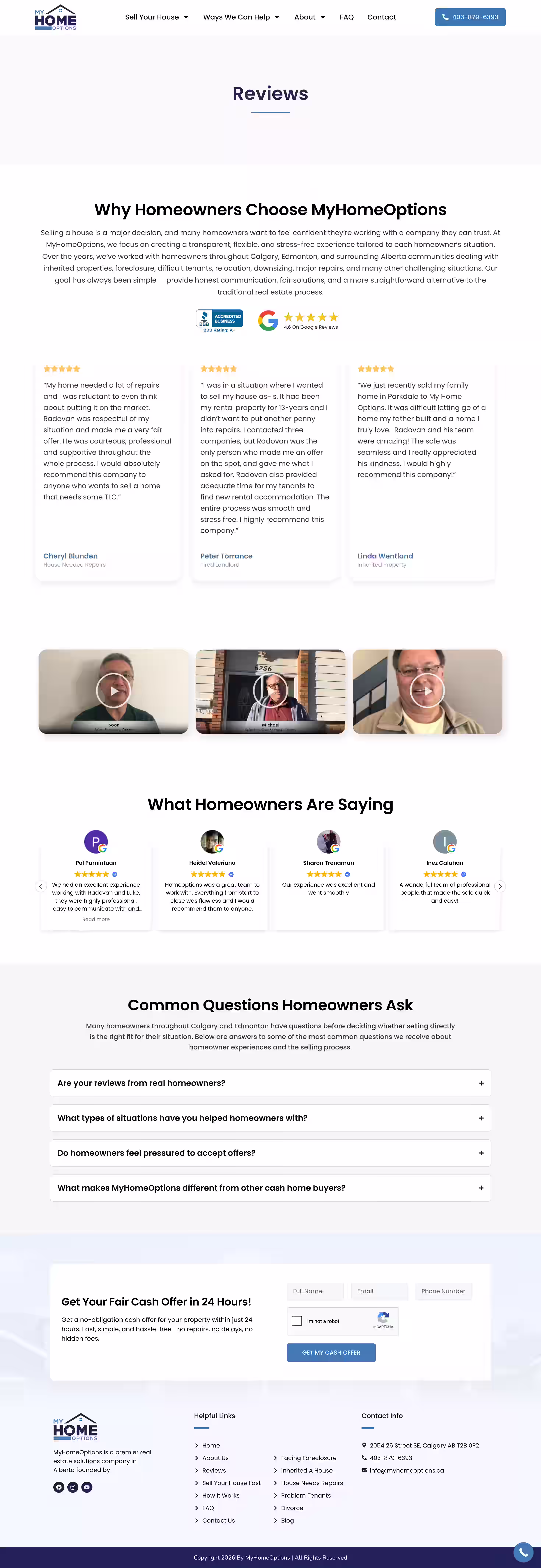 Myhomeoptions cash home buying website reviews screenshot
