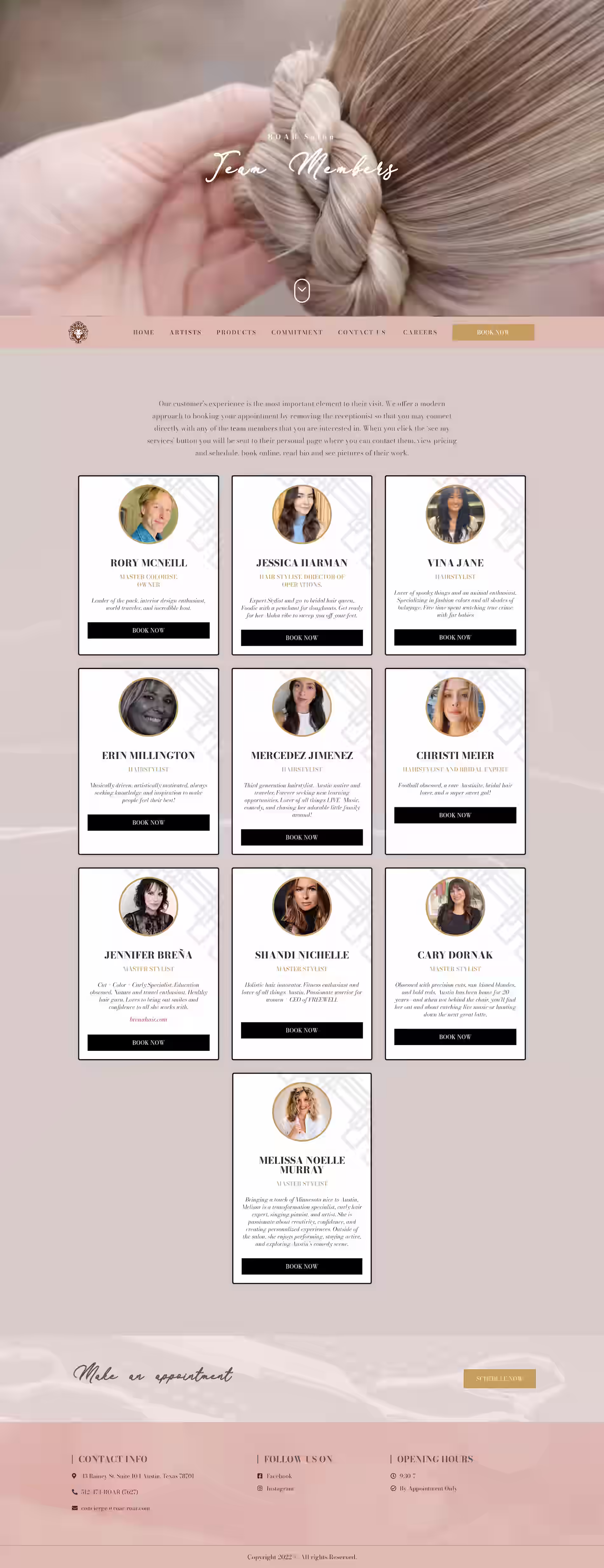 Roar salon hair salon website artists screenshot