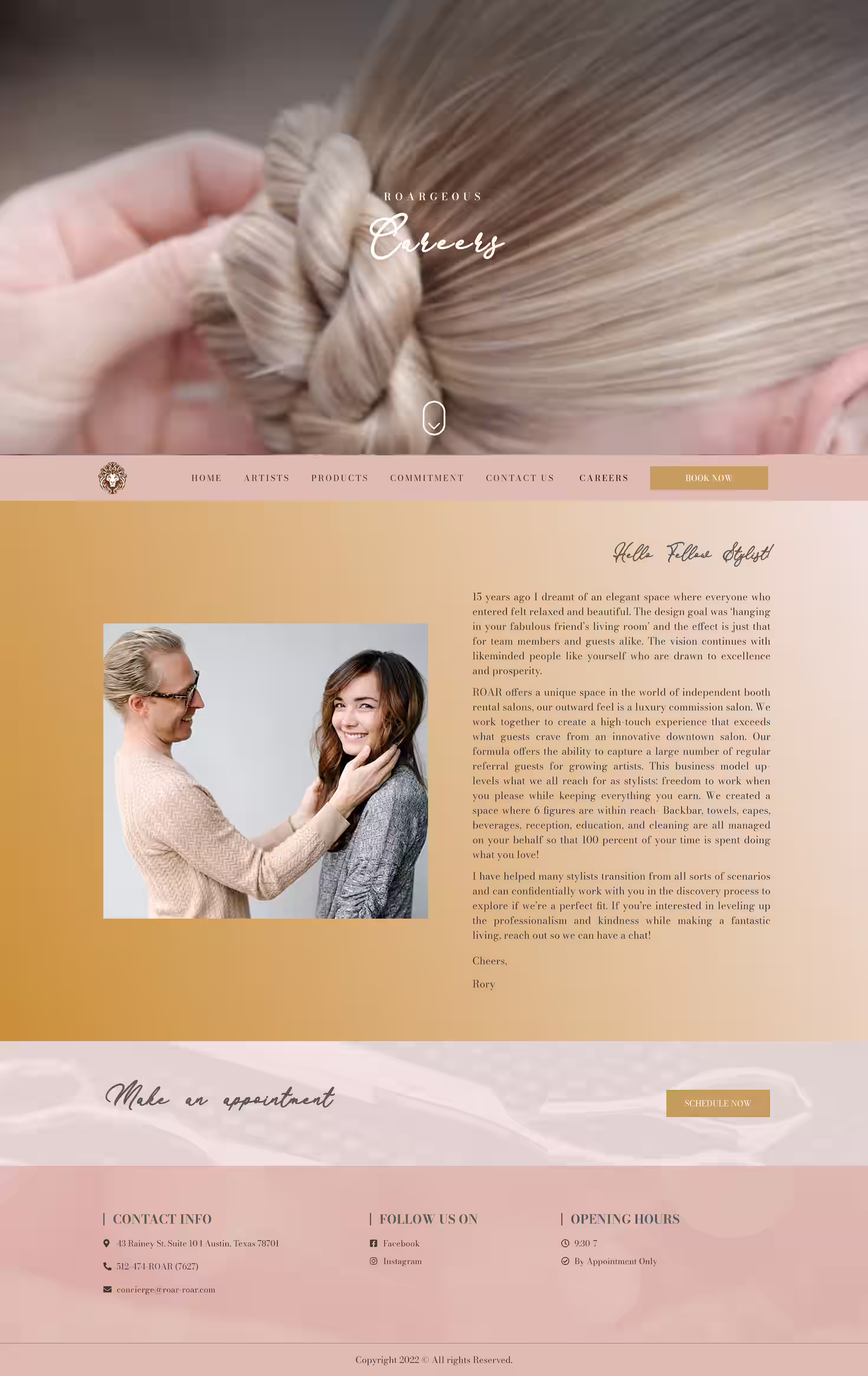 Roar salon hair salon website careers screenshot