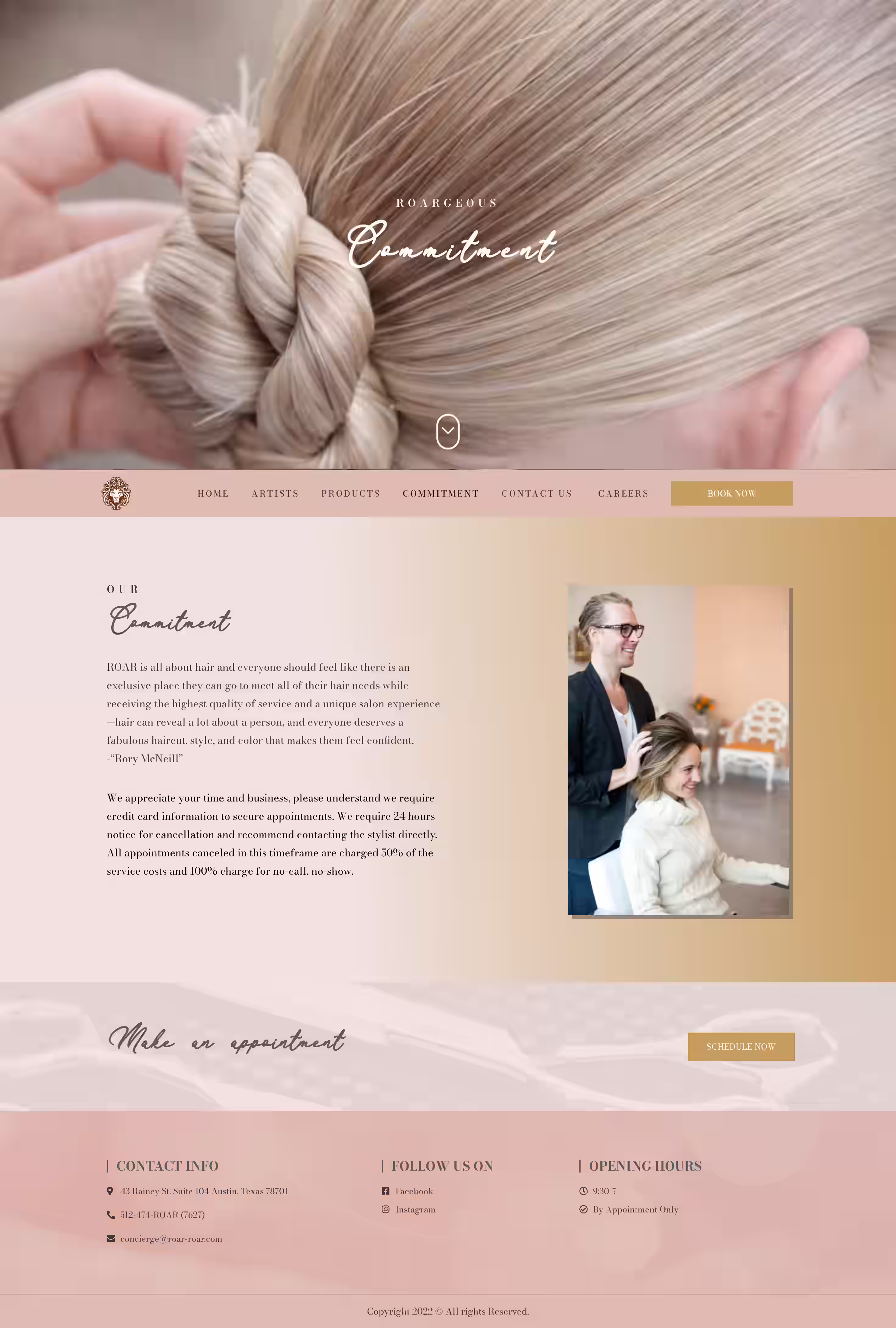 Roar salon hair salon website commitment screenshot