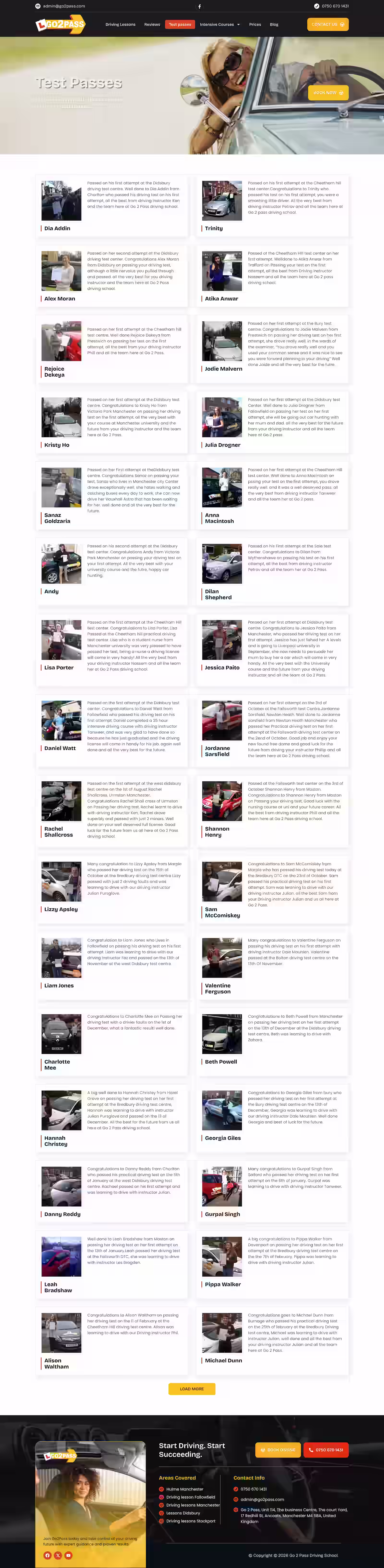 Driving lesson service cards on redesigned Go2Pass website