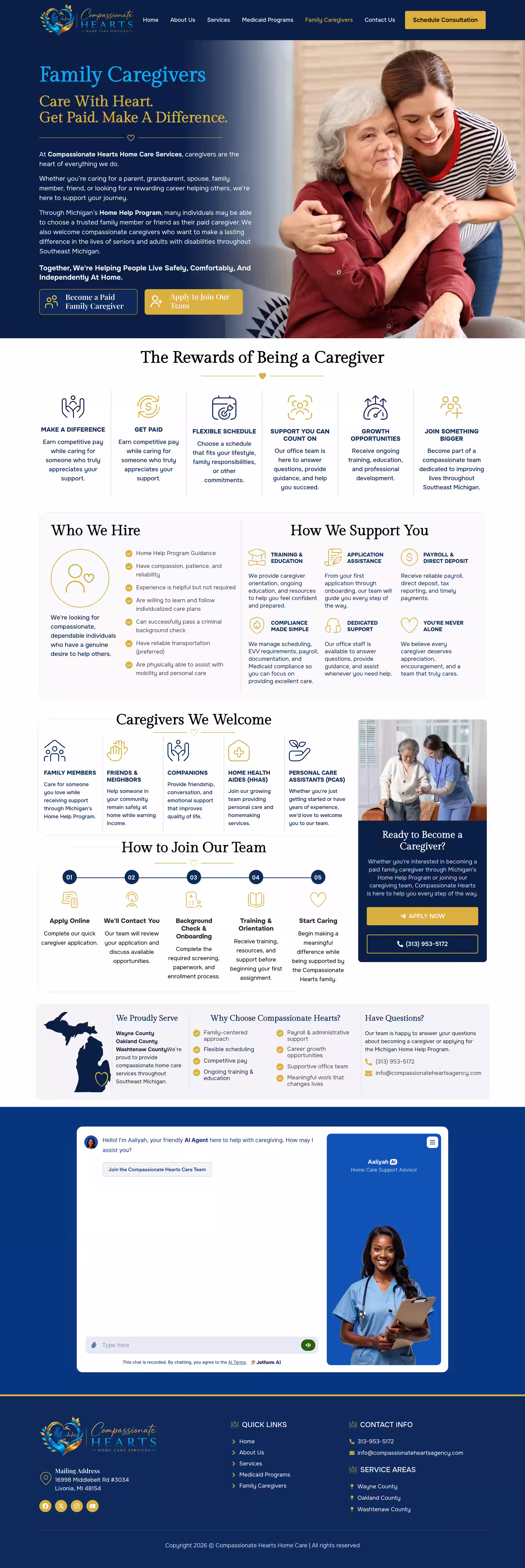 Compassionate hearts home care website family caregivers screenshot